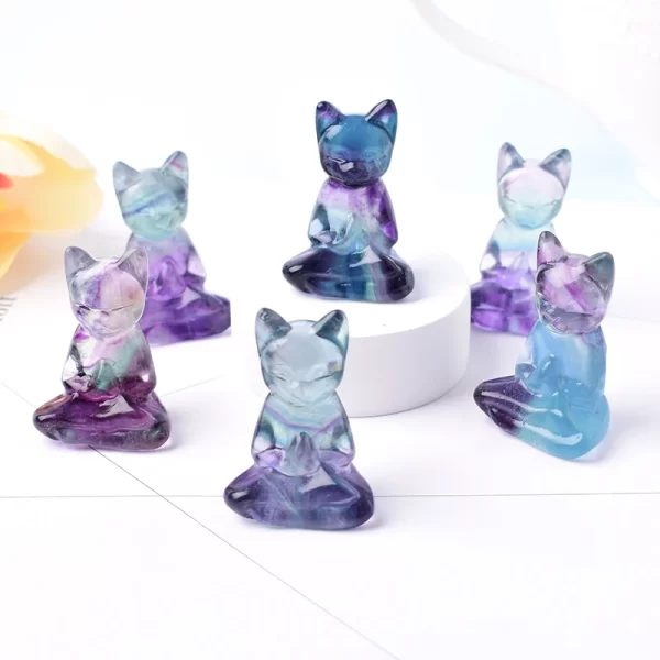 Galaxy Zen Fluorite Cat Crystal Figurine - Image 6