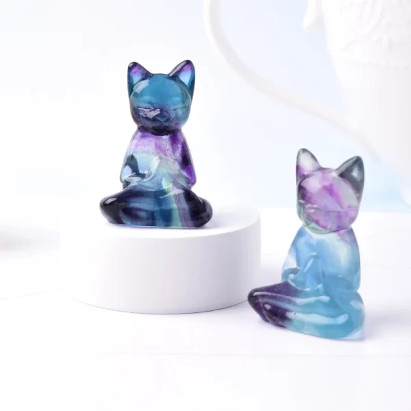 Galaxy Zen Fluorite Cat Crystal Figurine - Image 3