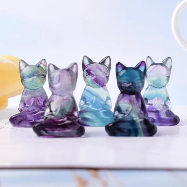 Galaxy Zen Fluorite Cat Crystal Figurine - Image 5